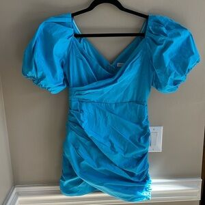 Vestique Blue Ocean Breeze Dress Puffed Sleeves Party NWT